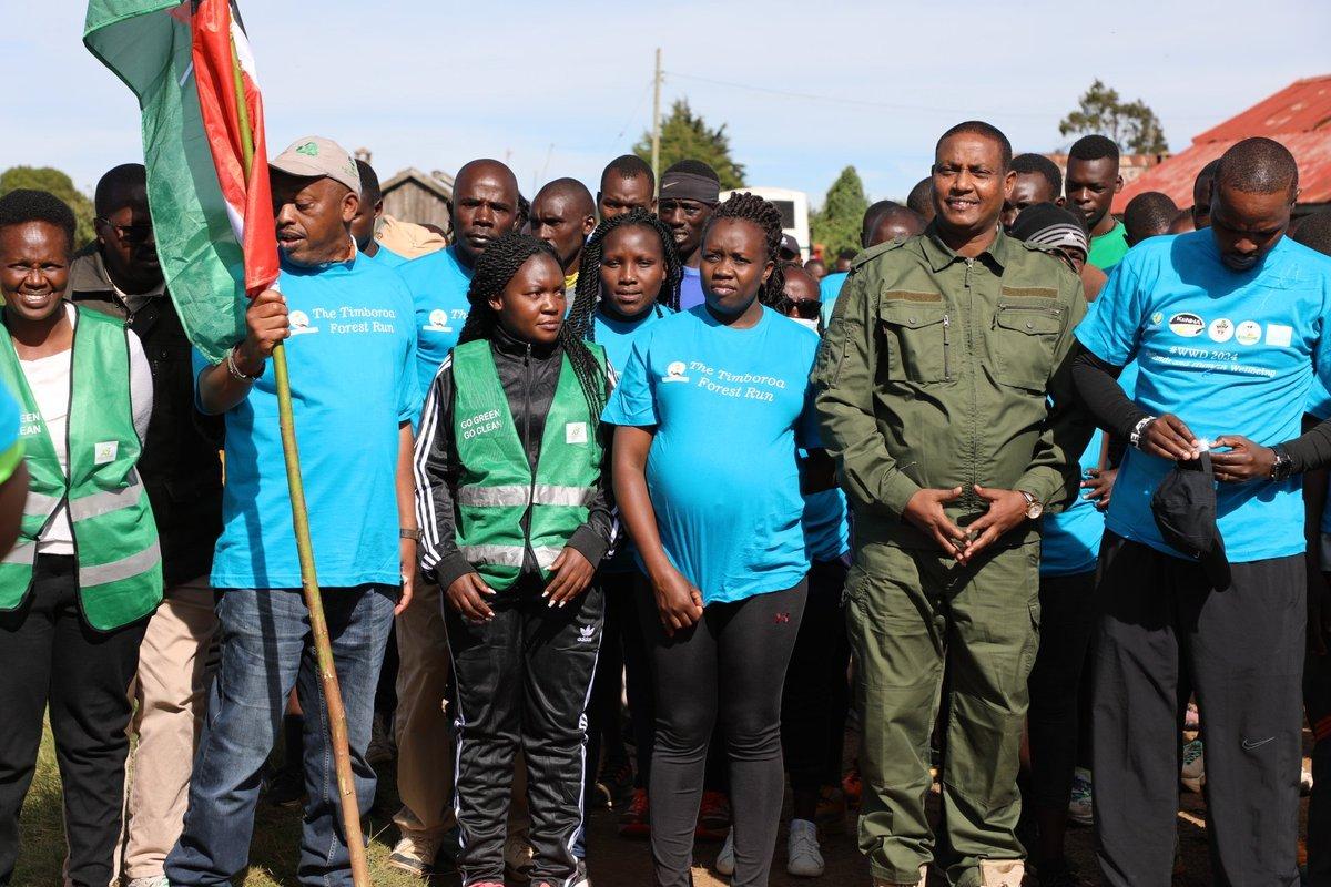 NEMA Director General, Mamo B. Mamo, EBS joins PS Environment and Climate Change, Eng. Festus Ngeno and Kesses Constituency MP, Hon. Julius Rutto as they flag off the Timboroa Forest Run. The Run is a buildup towards #WorldWetlandsDay to be held on 2nd Feb at Timboroa Dam.